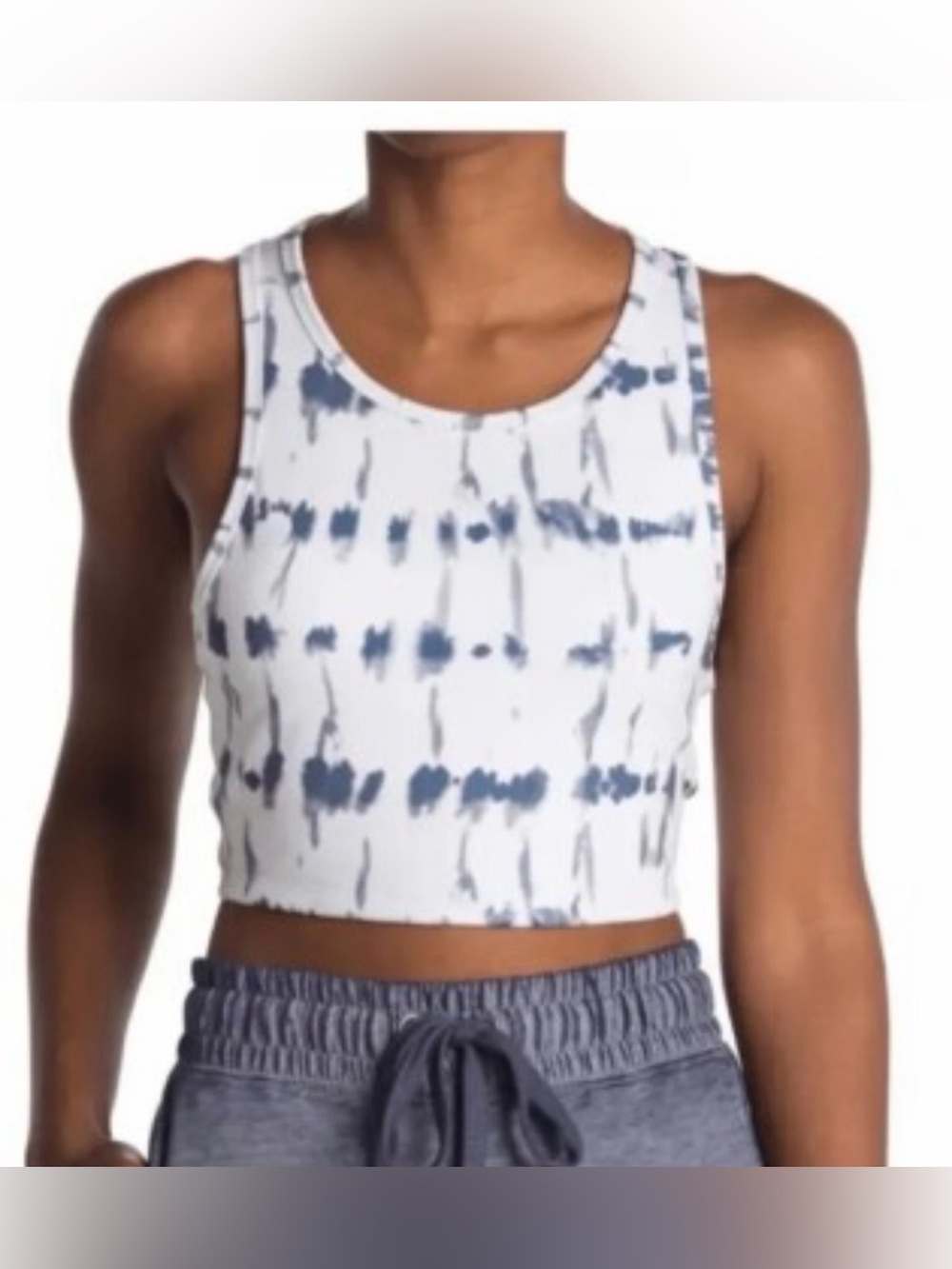 Threads 4 Thought White and Navy Tie-Dye Racerback Sports Bra